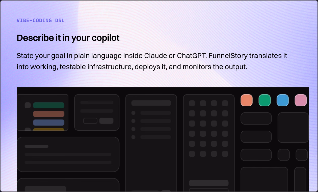 Vibe-coding DSL — describe your agent in plain language, FunnelStory builds it