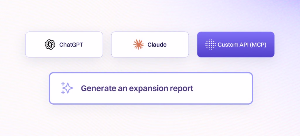 Bring your own orchestration — connect via Custom API (MCP), Claude, or ChatGPT.