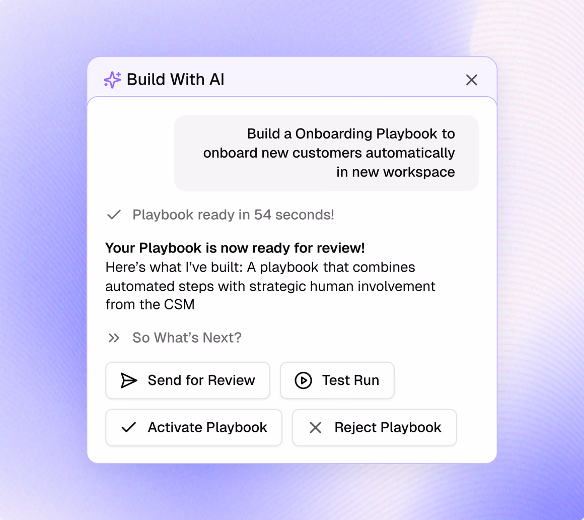 Build With AI — an onboarding playbook built and ready for review in seconds