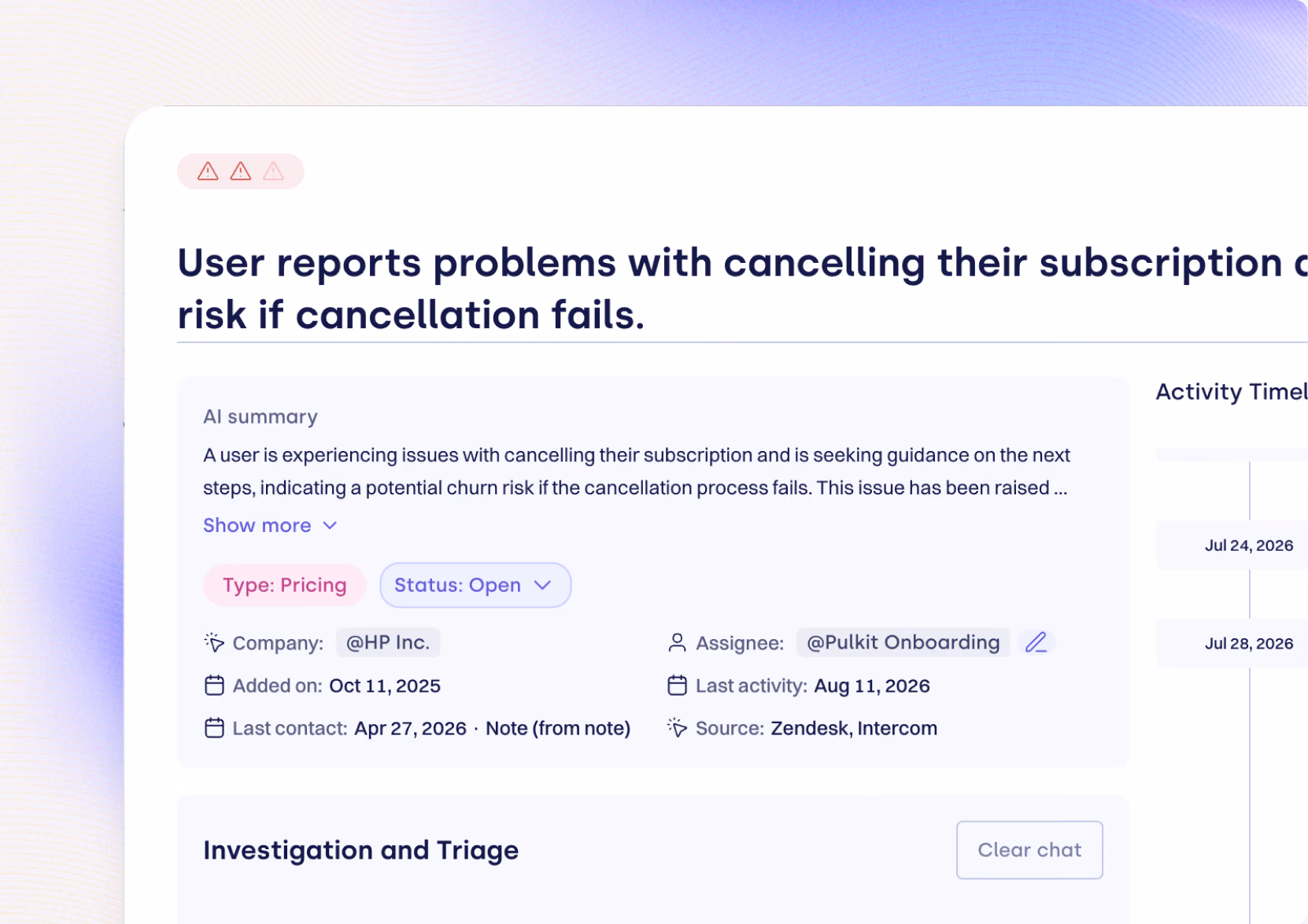 Outcome agent detecting a pricing risk on a renewing account