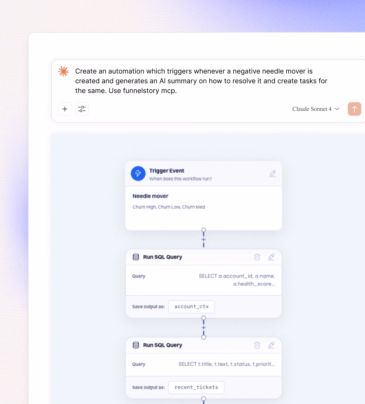 Prompt-based playbook builder turning a natural-language request into an agent workflow