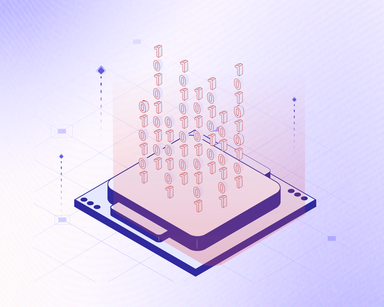 Scattered data tiles floating above a chip